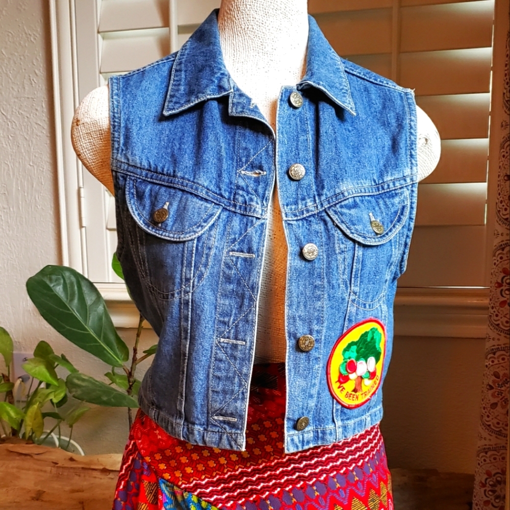 Denim vest with girl scout patches